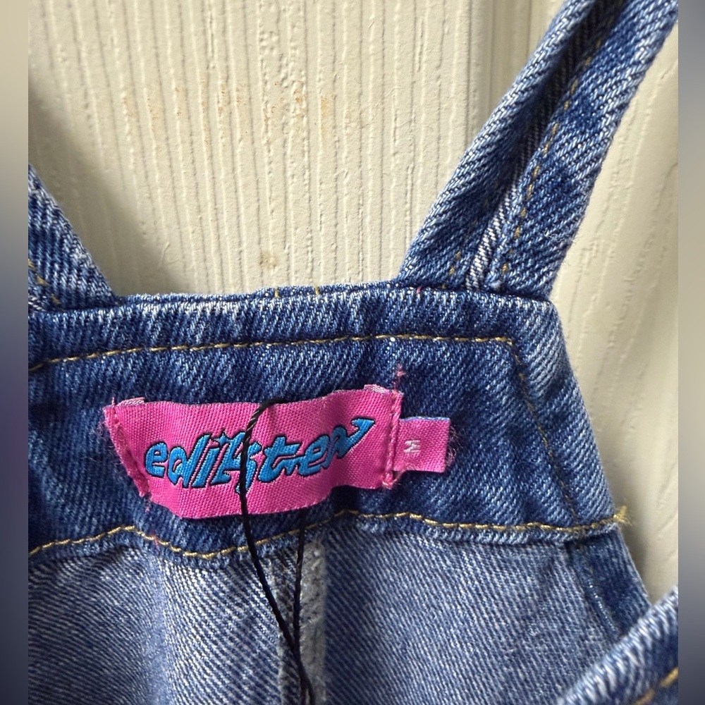 💙 Edikted Overall Denim Mini Dress - Picture 3 of 4